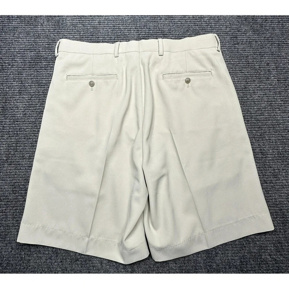Alan Flusser Golf Shorts Mens 35 Beige Pleated Front Polyester Dress Casual‎